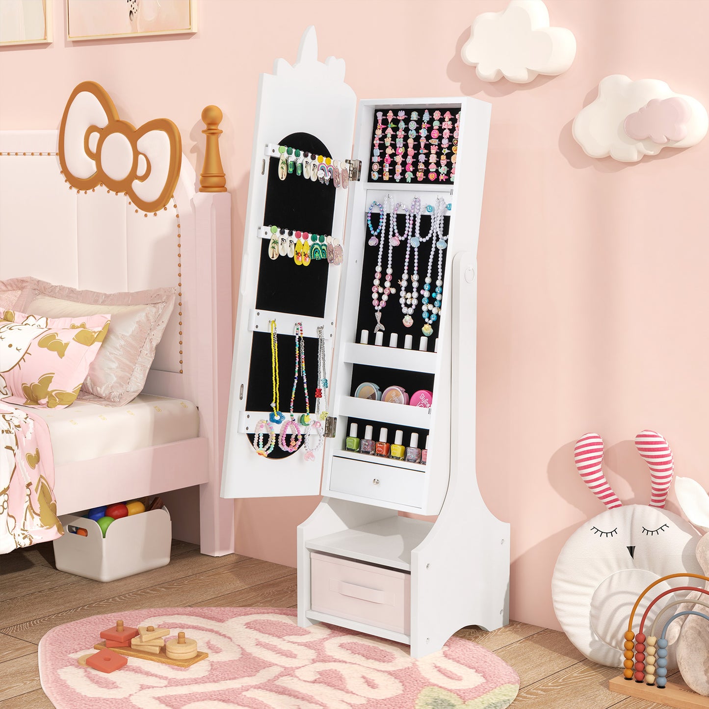 Kids Jewelry Armoire Cabinet with Full-Length Mirror
