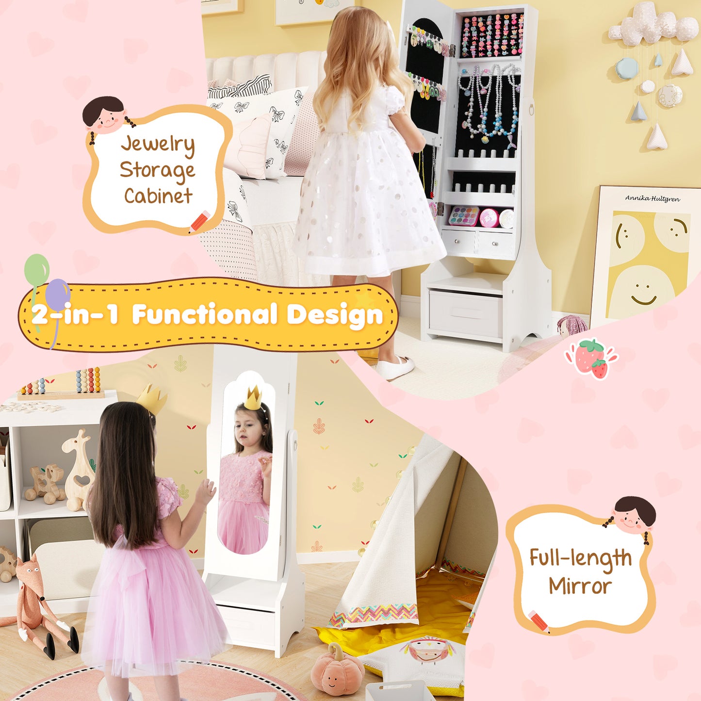 Kids Jewelry Armoire Cabinet with Mirror and Storage