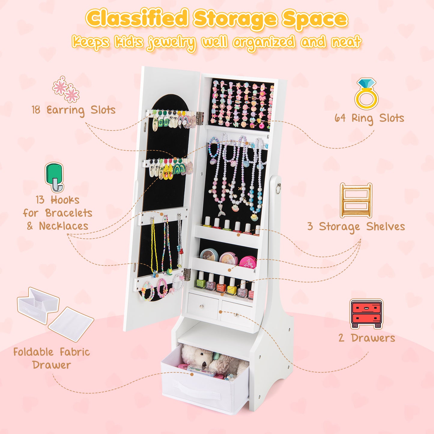 Kids Jewelry Armoire Cabinet with Mirror and Storage