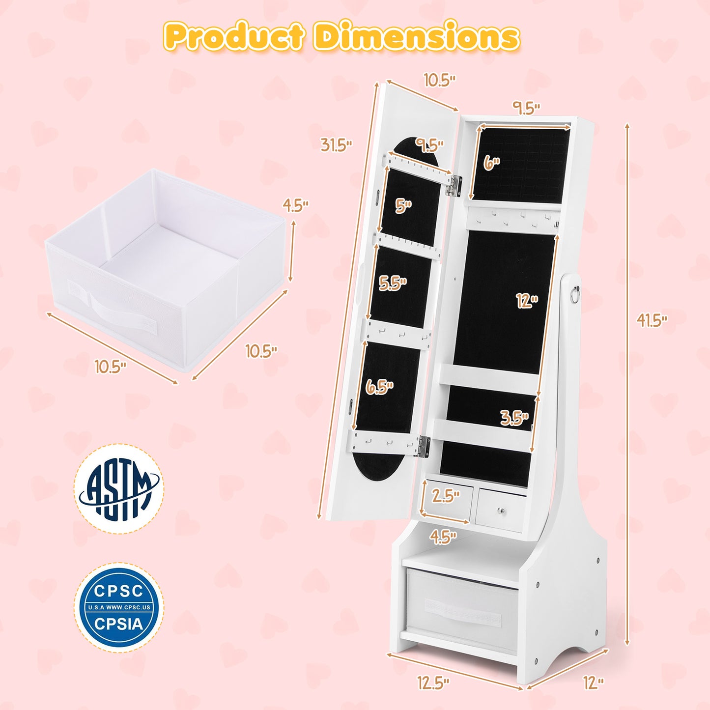 Kids Jewelry Armoire Cabinet with Mirror and Storage