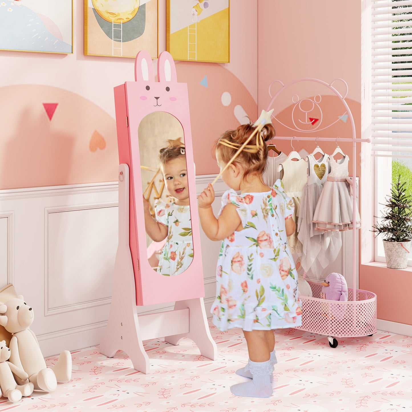 Kids Jewelry Armoire with Full-Length Mirror and 2 Drawers