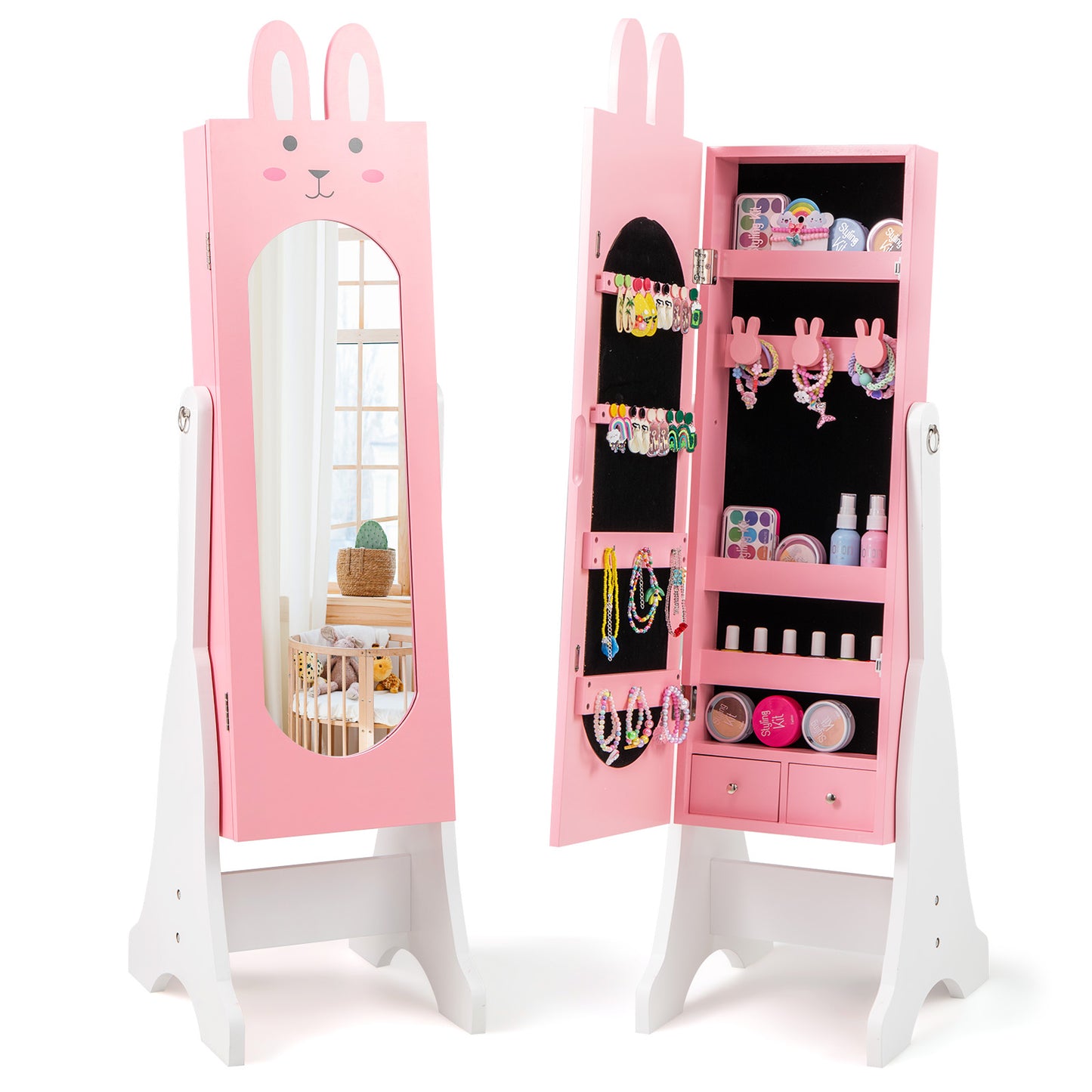 Kids Jewelry Armoire with Full-Length Mirror and 2 Drawers