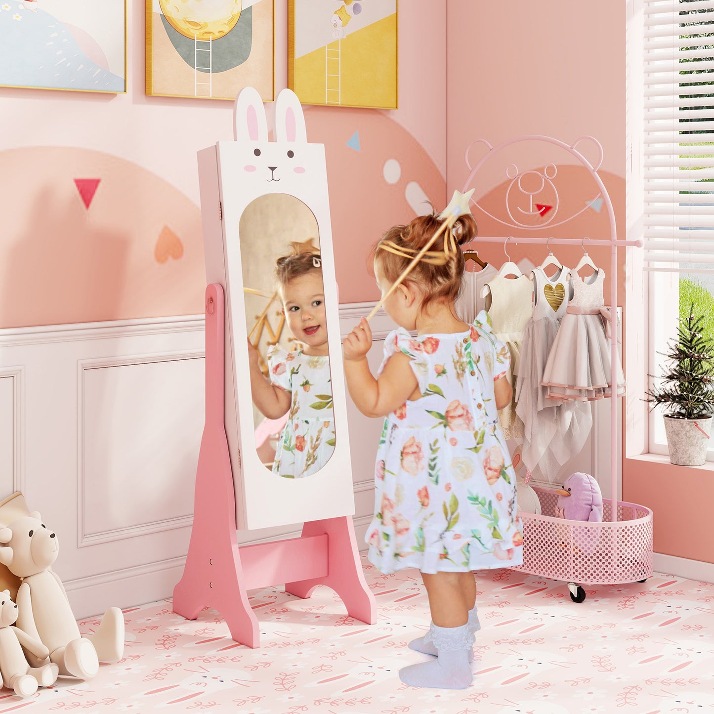 Kids Jewelry Armoire with Full-Length Mirror and 2 Drawers