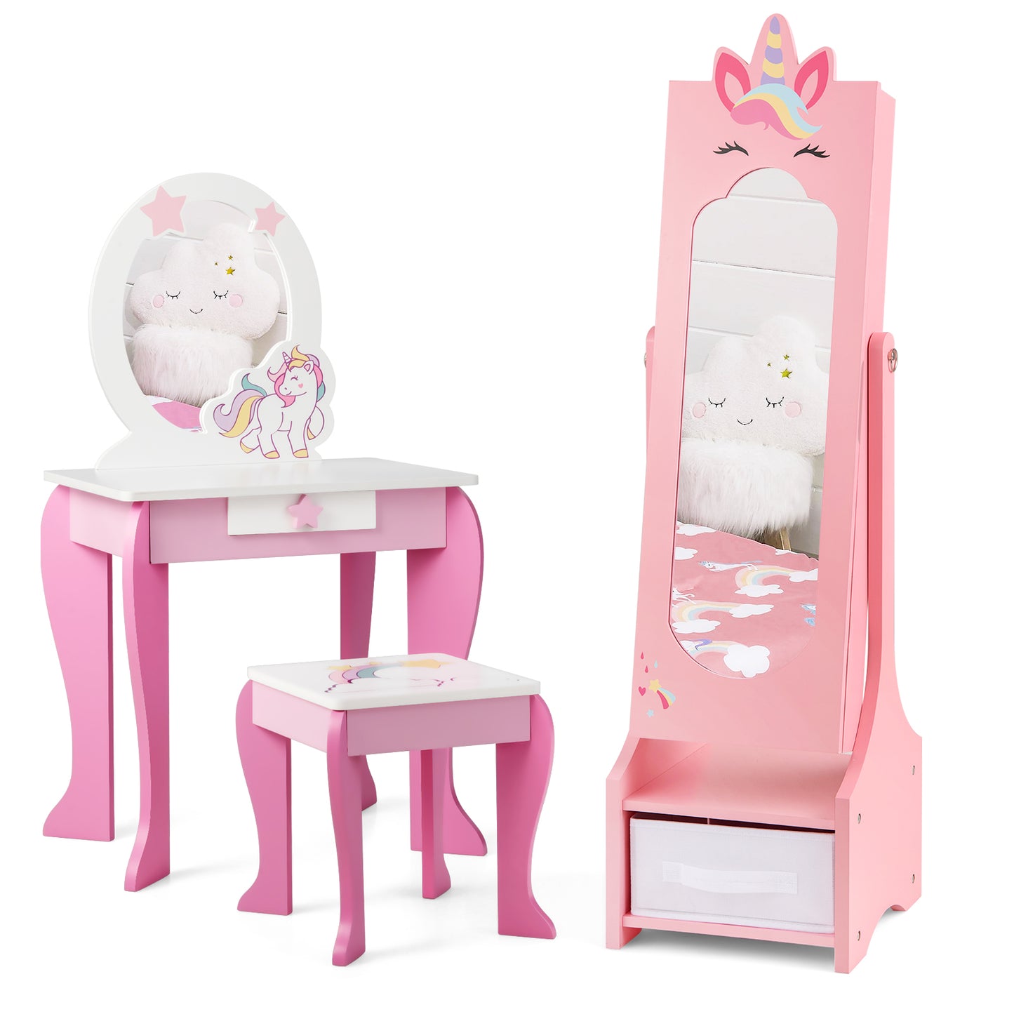 Kids Jewelry Cabinet with Full-Length Mirror - Pink