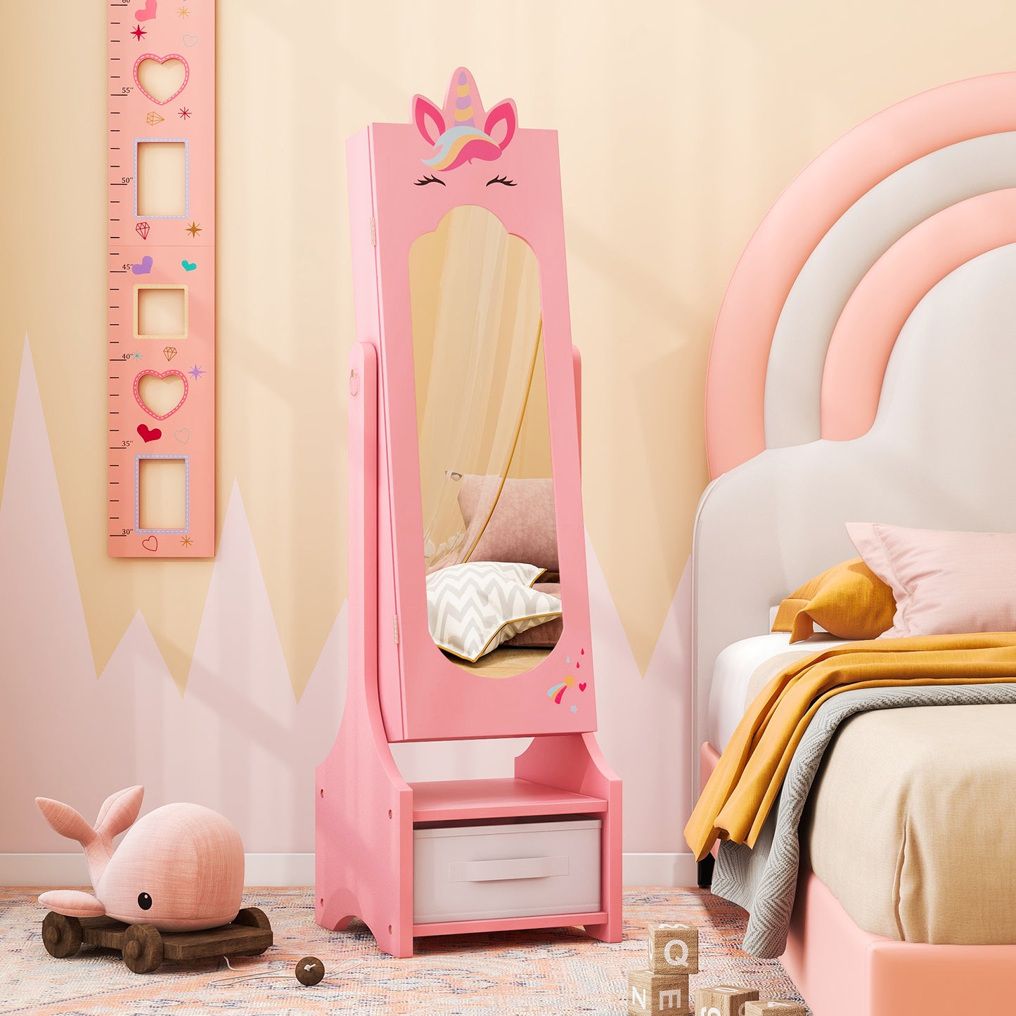 Kids Jewelry Cabinet with Full-Length Mirror - Pink