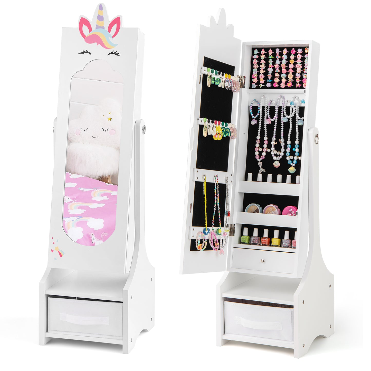 Kids Jewelry Cabinet with Full-Length Mirror - Pink