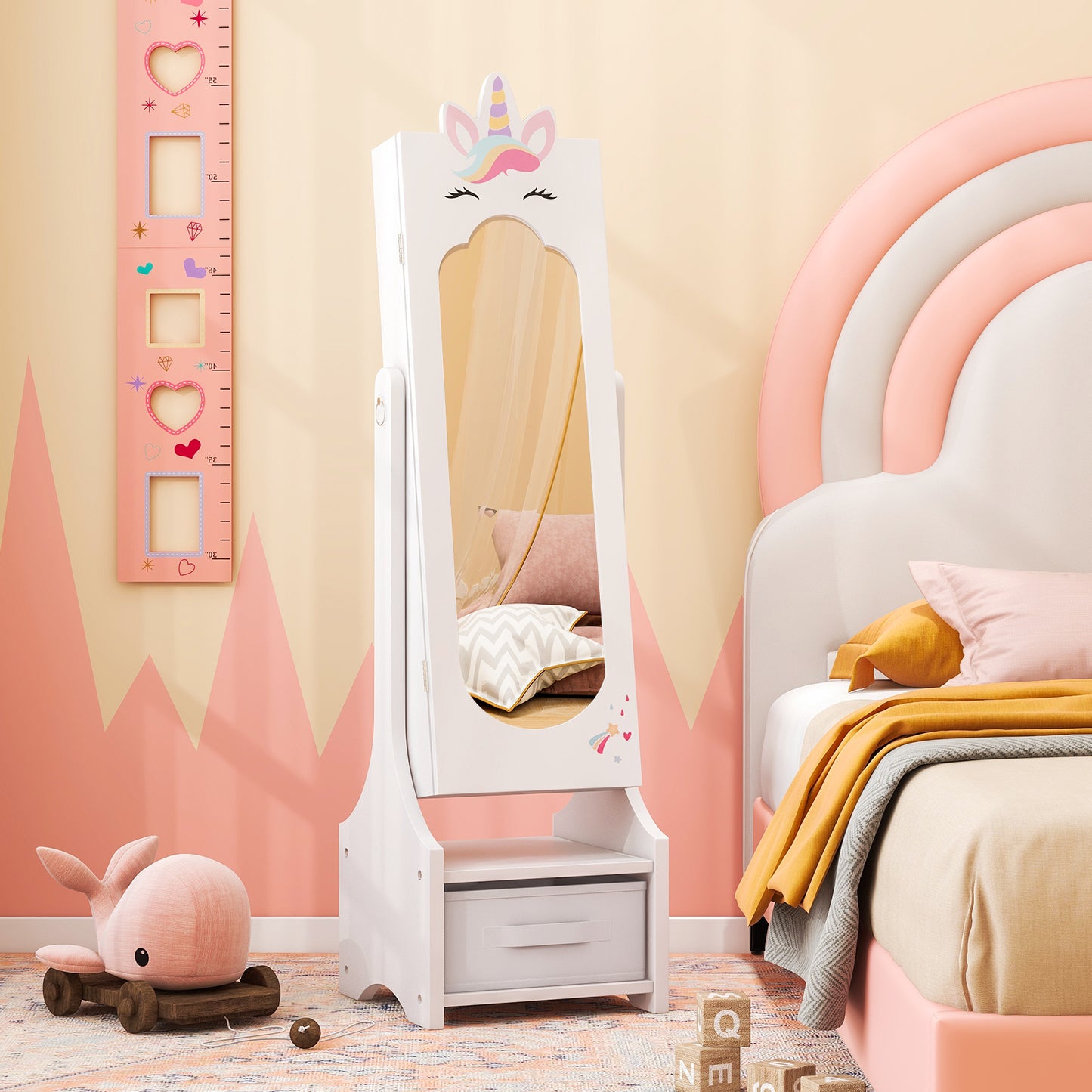 Kids Jewelry Cabinet with Full-Length Mirror - Pink