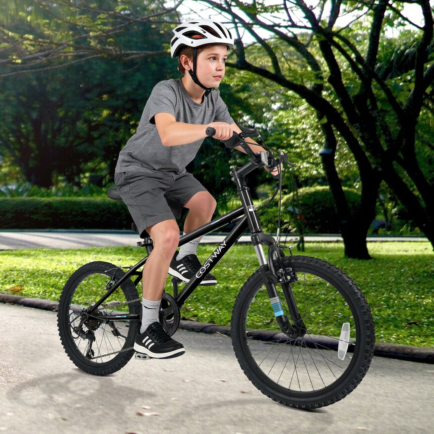 Kids Mountain Bike 20 24 Inch Child Bicycle for Boys Girls Aged 8+ Years Old Black