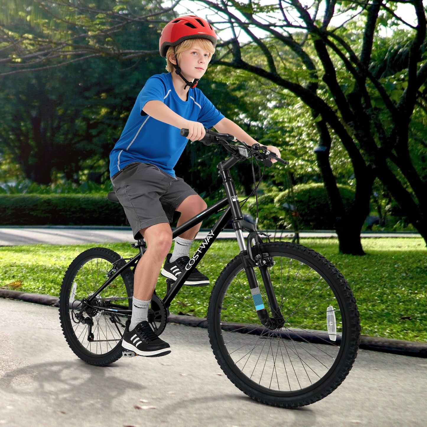 Kids Mountain Bike 20 24 Inch Child Bicycle for Boys Girls Aged 8+ Years Old Black