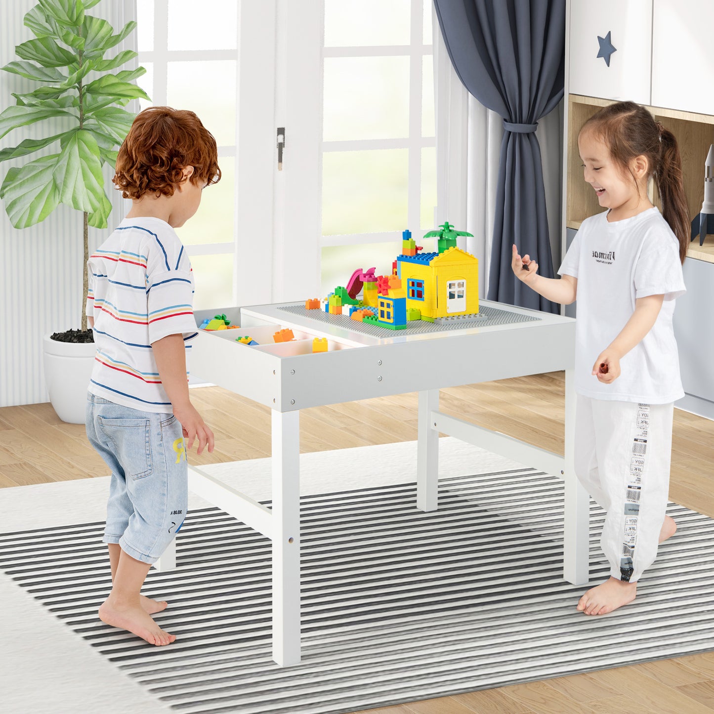 Kids Activity Table with Storage and Reversible Tabletop