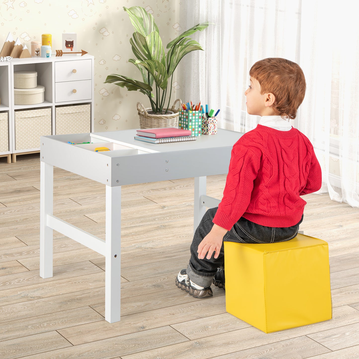 Kids Activity Table with Storage and Reversible Tabletop