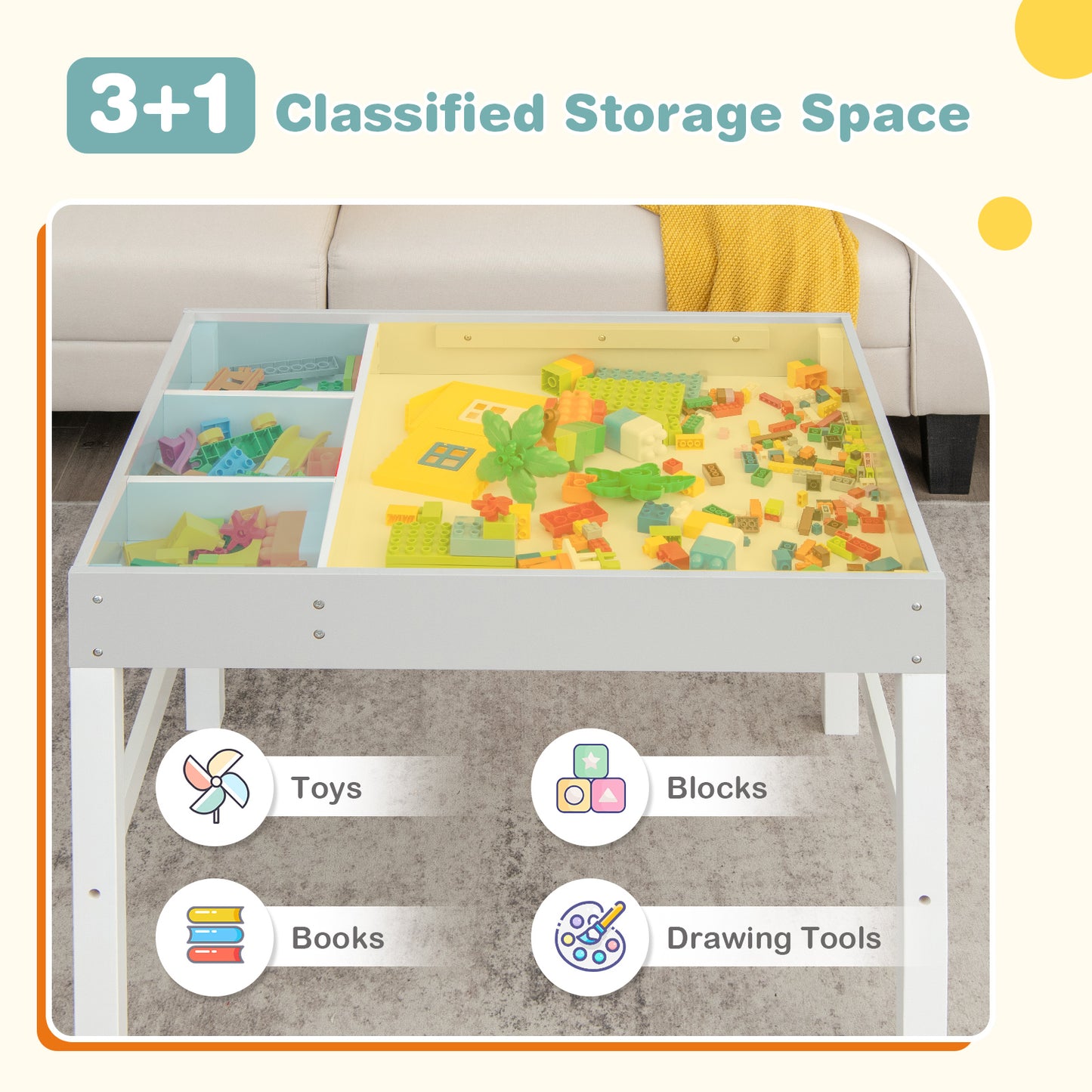 Kids Activity Table with Storage and Reversible Tabletop