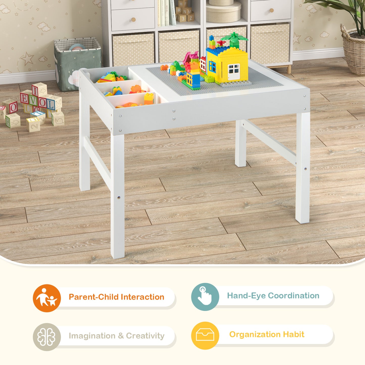 Kids Activity Table with Storage and Reversible Tabletop