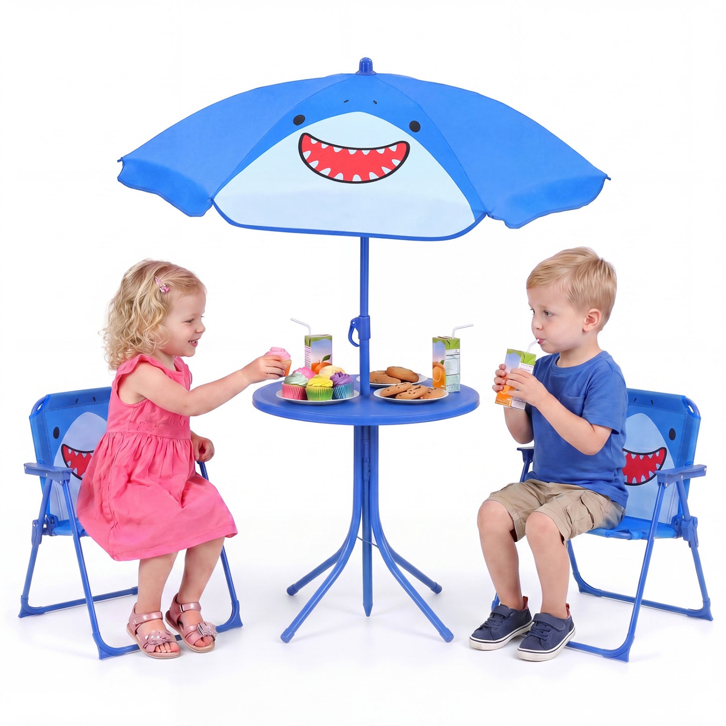 Kids Outdoor Table and Chair Set with Adjustable Umbrella