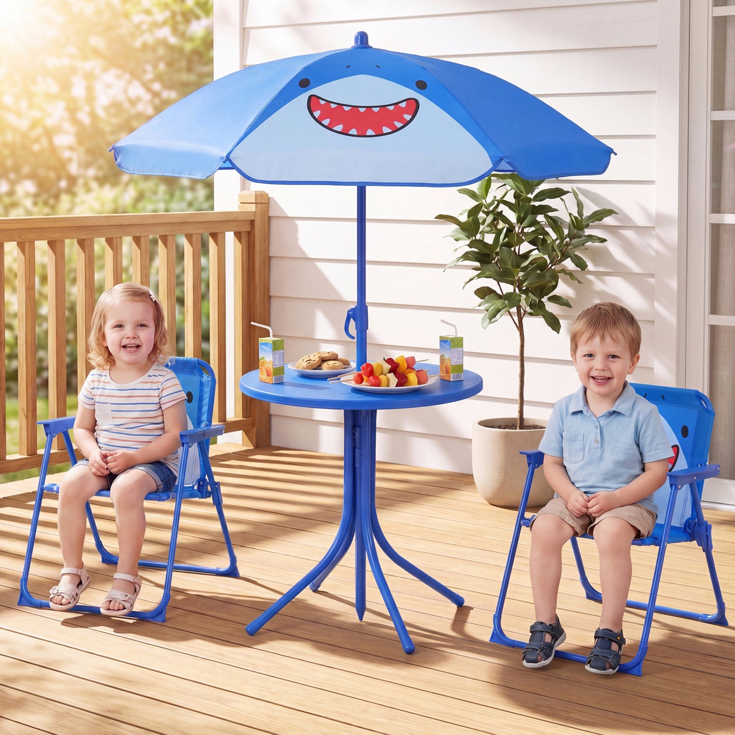 Kids Outdoor Table and Chair Set with Adjustable Umbrella