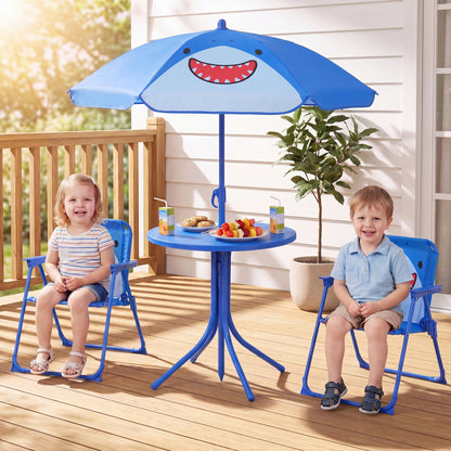 Kids Outdoor Table and Chair Set with Adjustable Umbrella