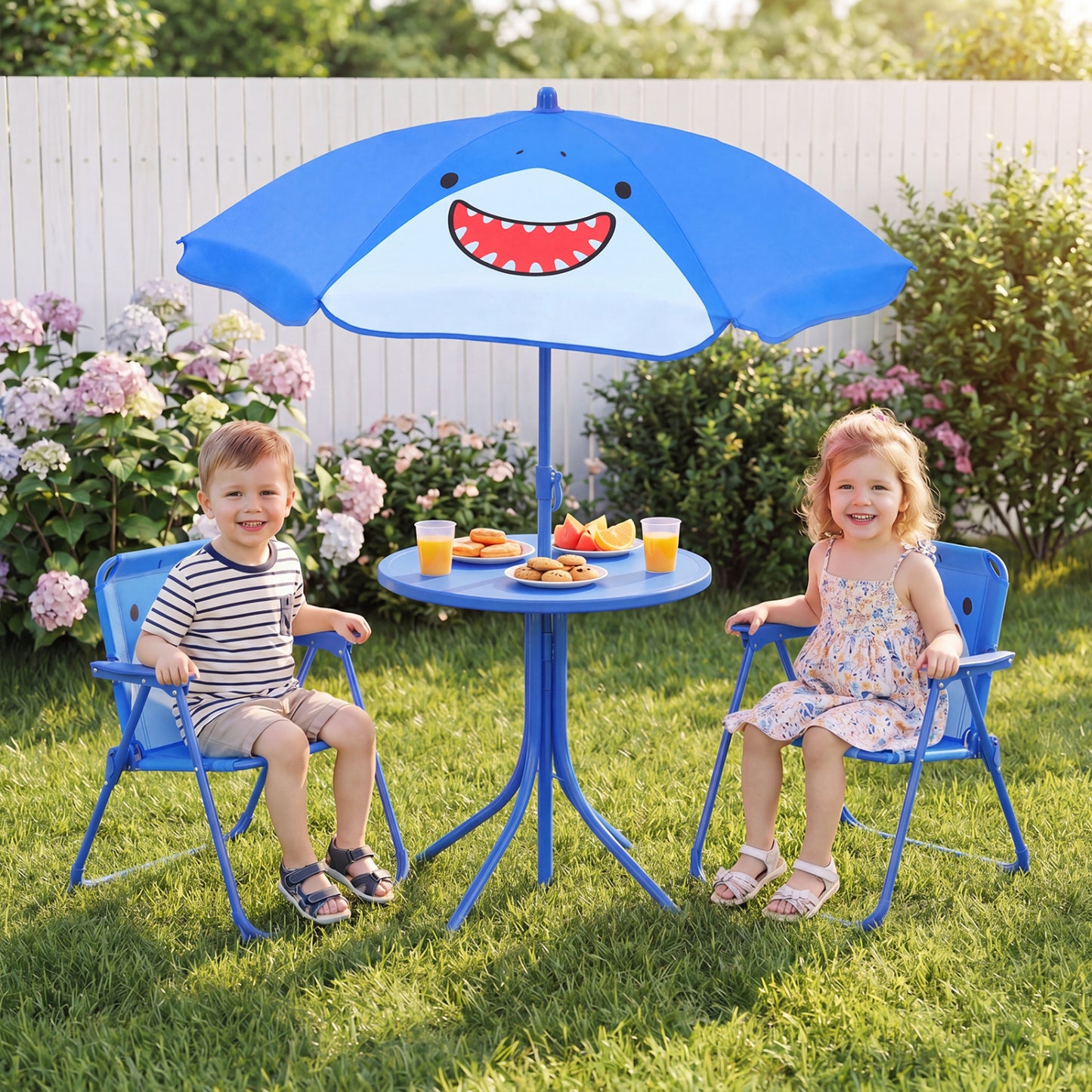 Kids Outdoor Table and Chair Set with Adjustable Umbrella