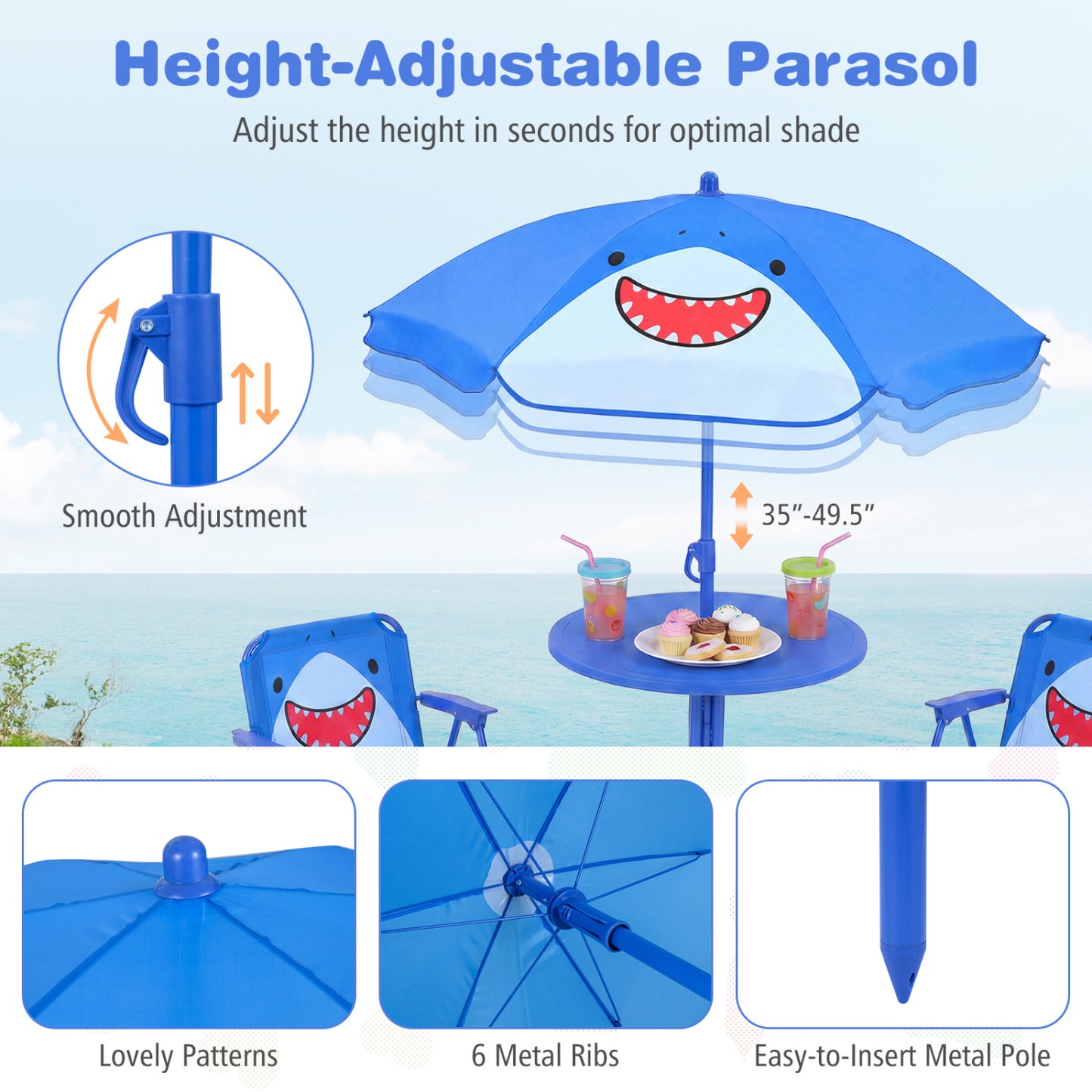 Kids Outdoor Table and Chair Set with Adjustable Umbrella