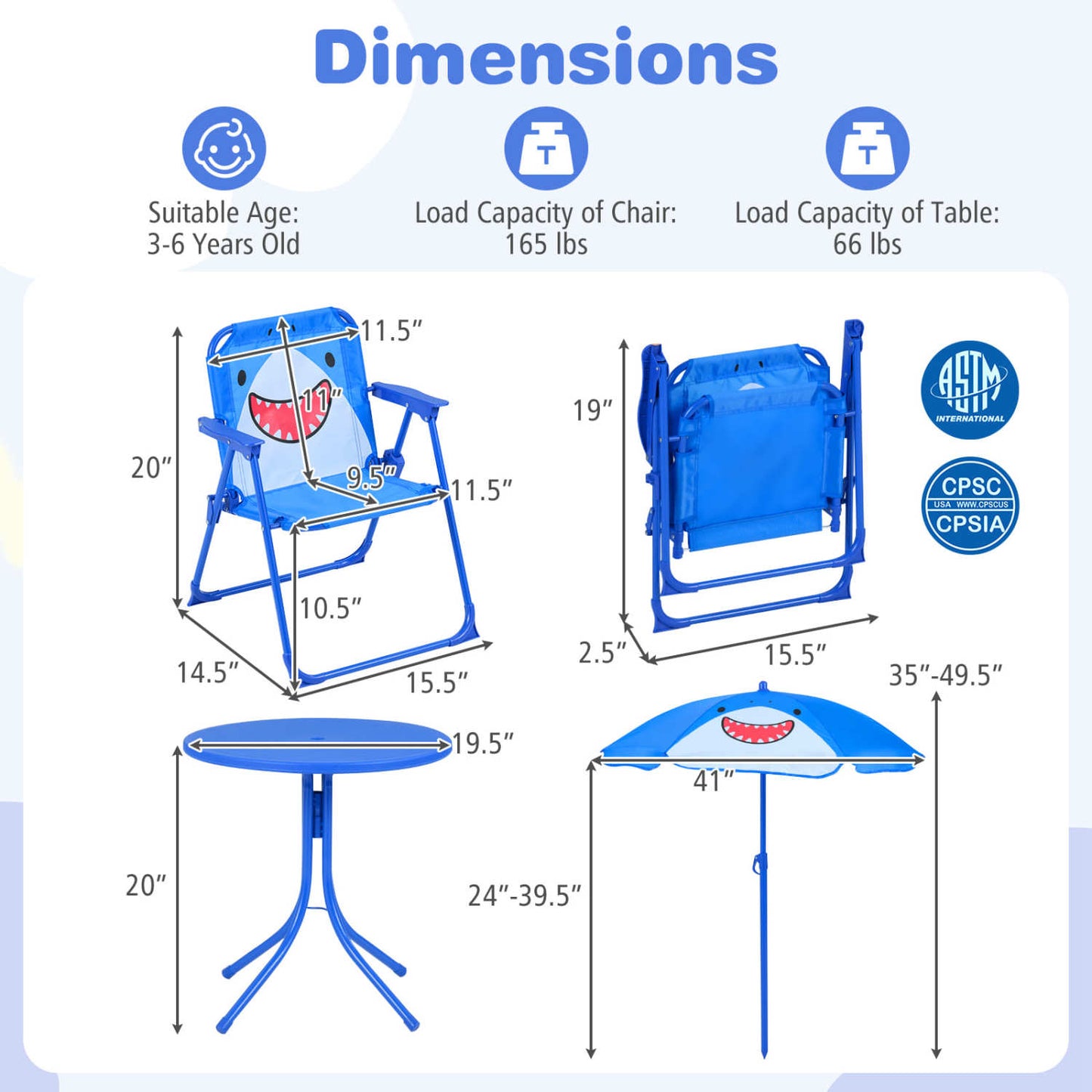 Kids Outdoor Table and Chair Set with Adjustable Umbrella