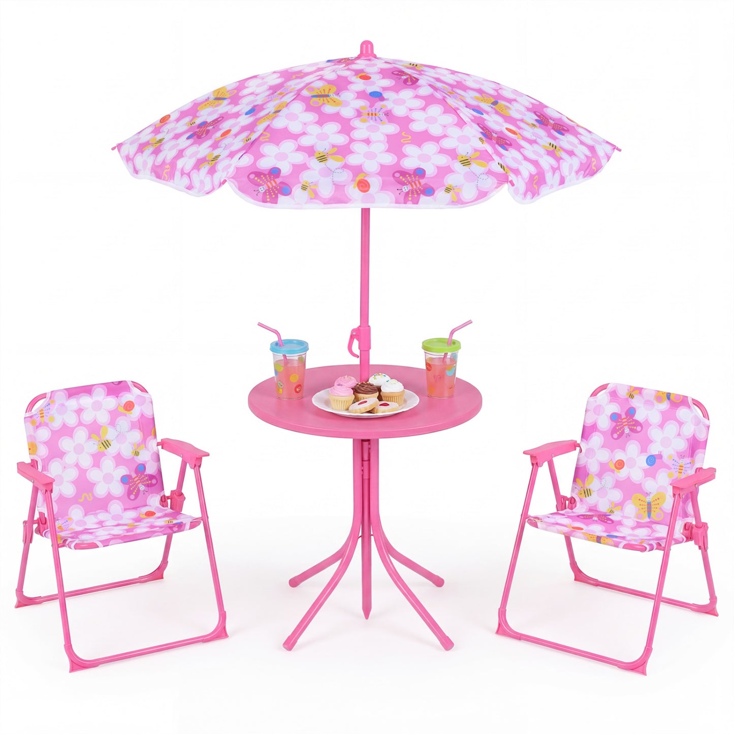 Kids Outdoor Table and Chair Set with Adjustable Umbrella