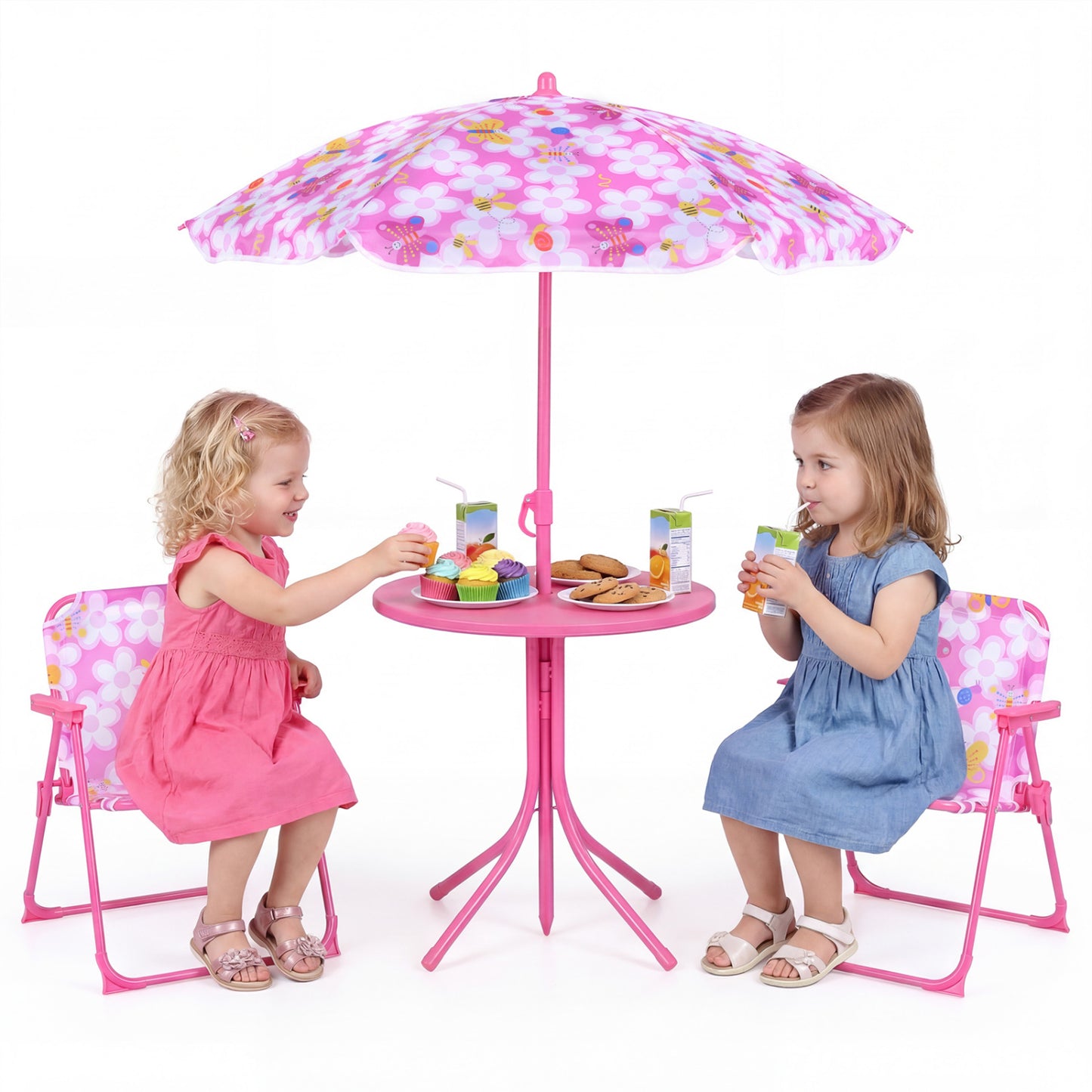 Kids Outdoor Table and Chair Set with Adjustable Umbrella