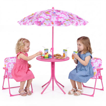 Kids Outdoor Table and Chair Set with Adjustable Umbrella