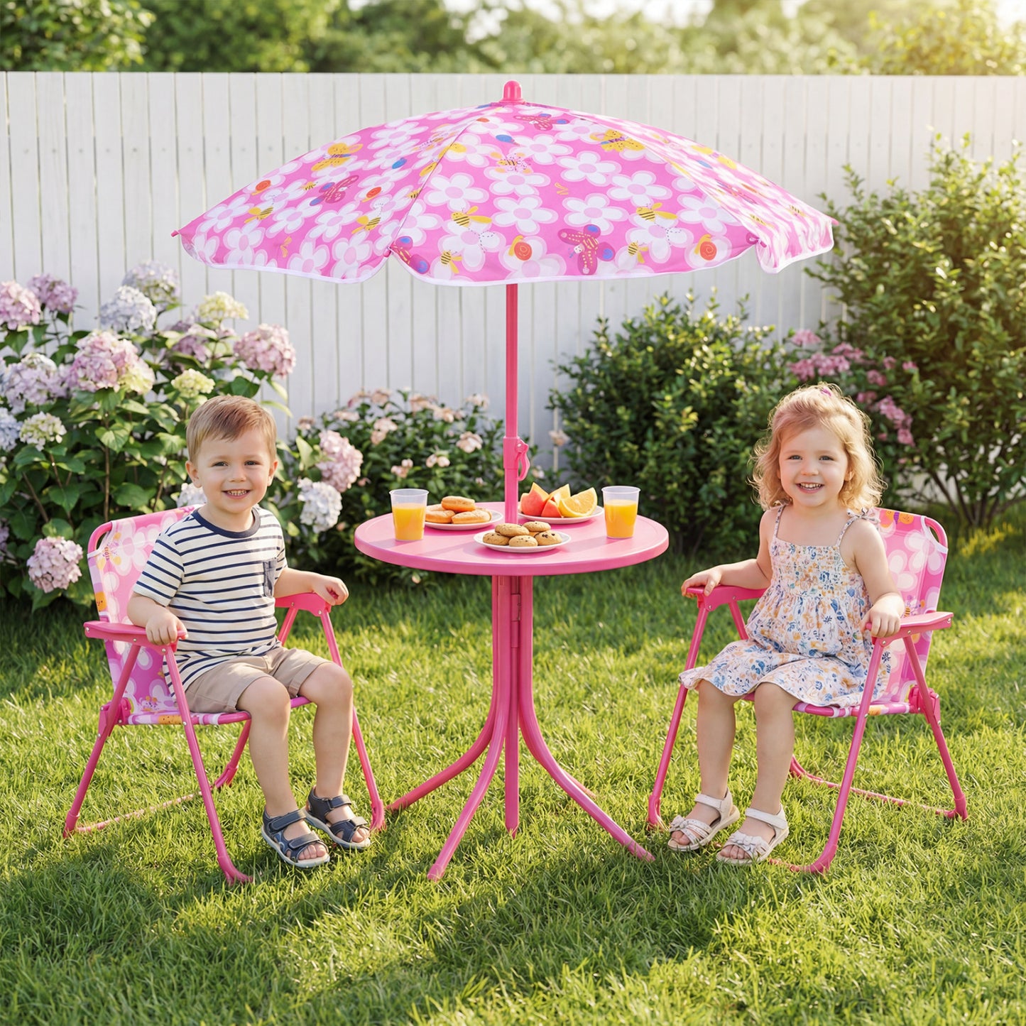 Kids Outdoor Table and Chair Set with Adjustable Umbrella