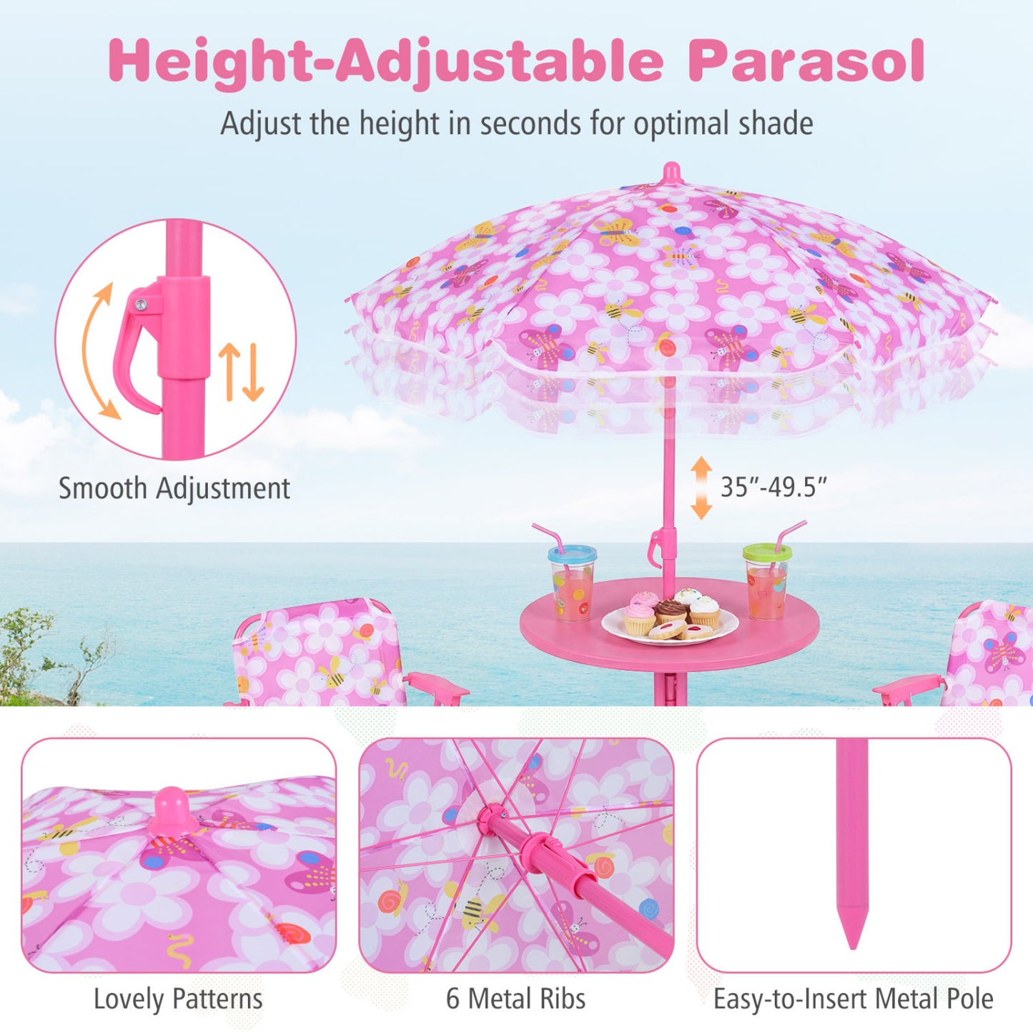 Kids Outdoor Table and Chair Set with Adjustable Umbrella