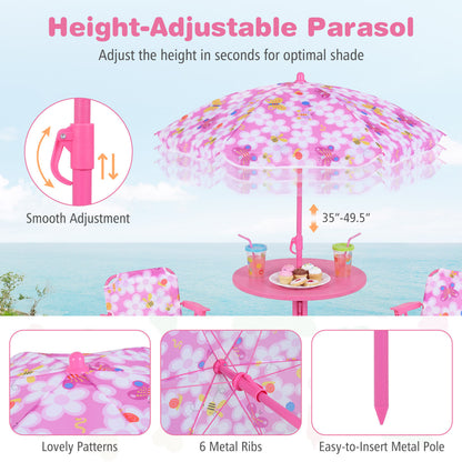 Kids Outdoor Table and Chair Set with Adjustable Umbrella