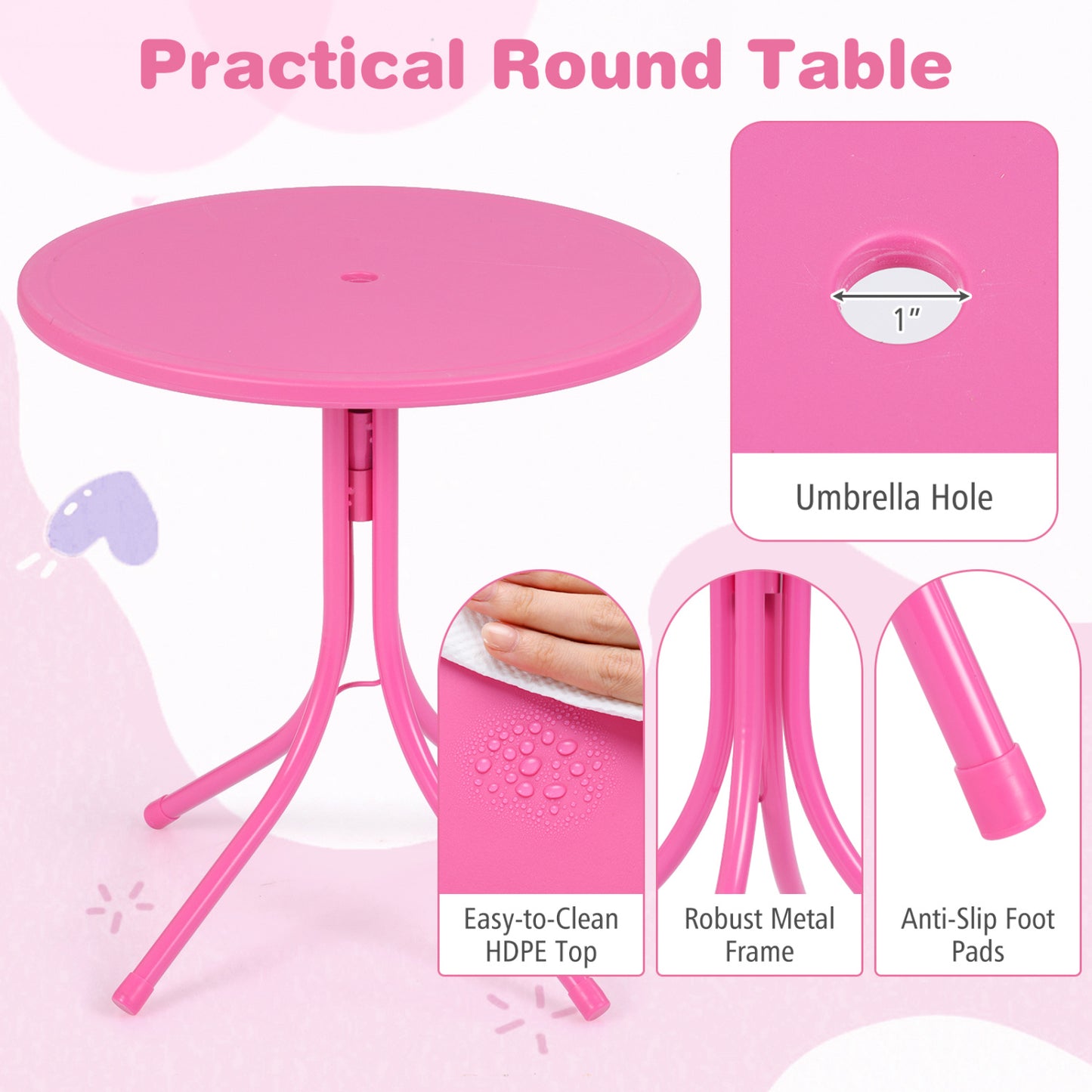 Kids Outdoor Table and Chair Set with Adjustable Umbrella