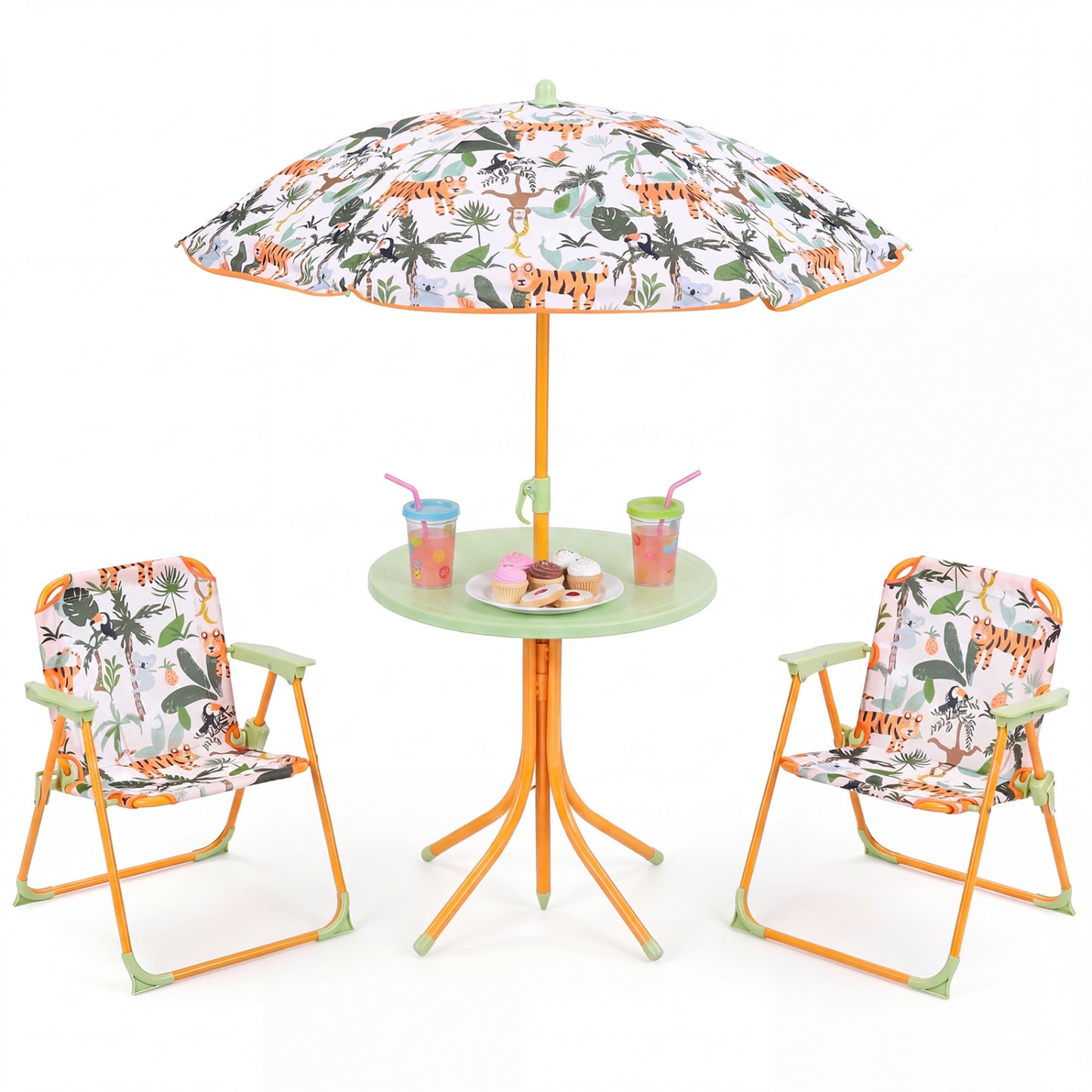Kids Outdoor Table and Chair Set with Adjustable Umbrella