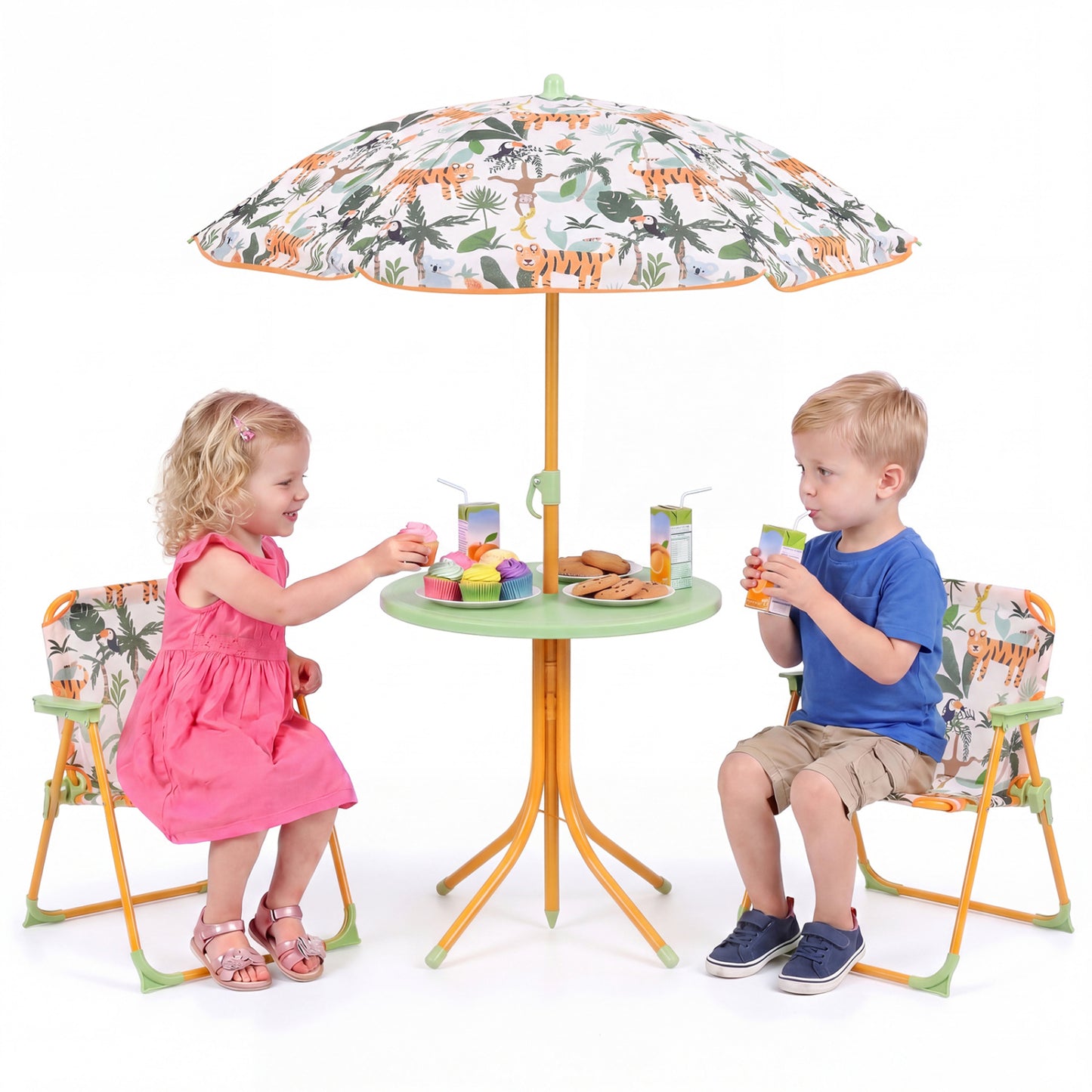 Kids Outdoor Table and Chair Set with Adjustable Umbrella