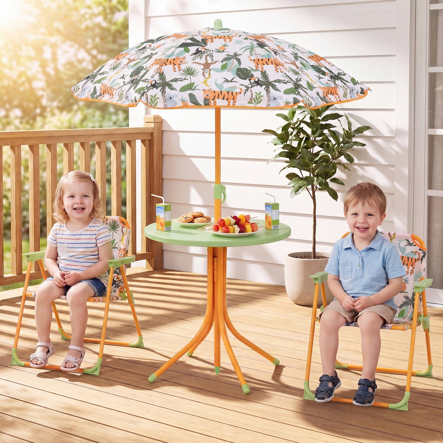 Kids Outdoor Table and Chair Set with Adjustable Umbrella