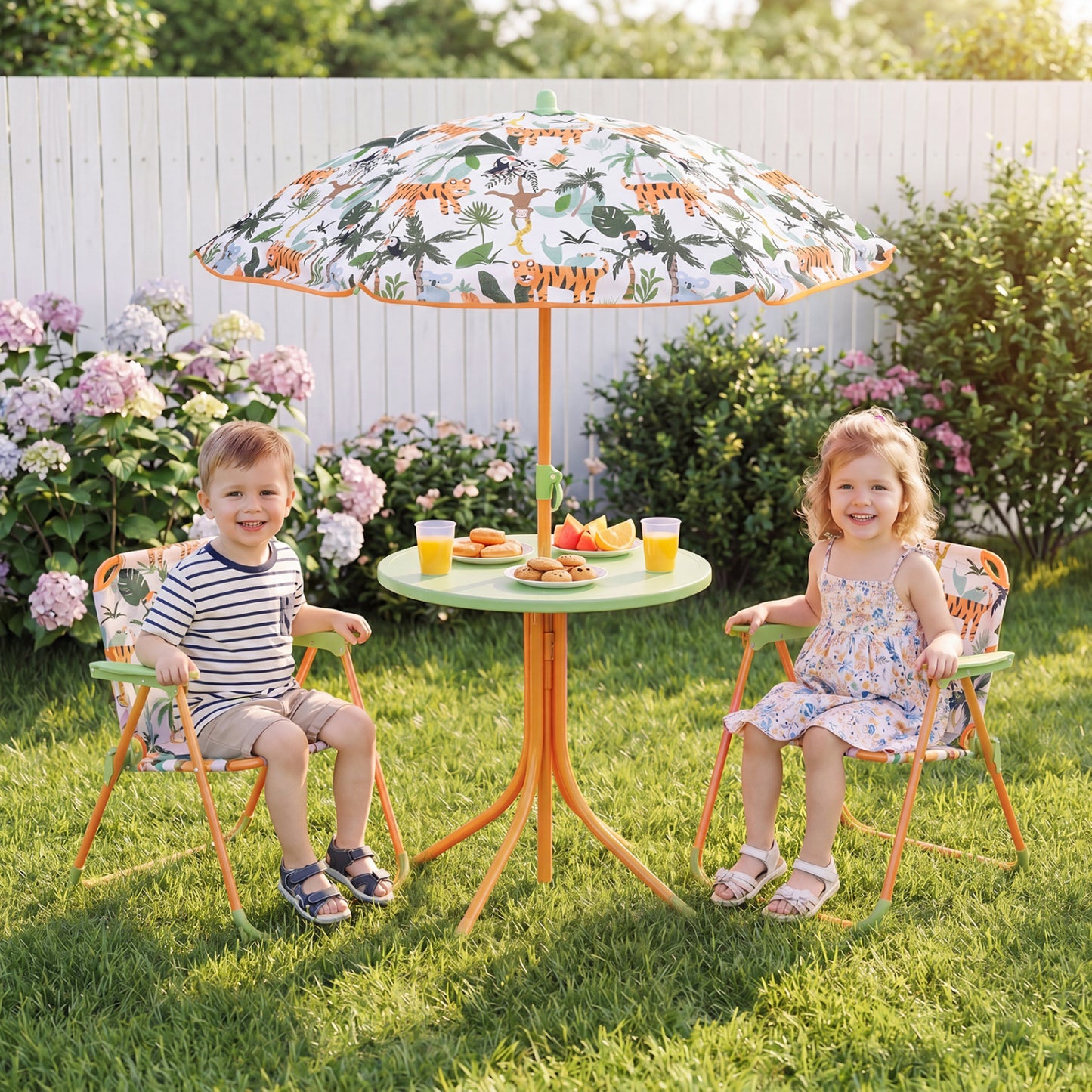 Kids Outdoor Table and Chair Set with Adjustable Umbrella