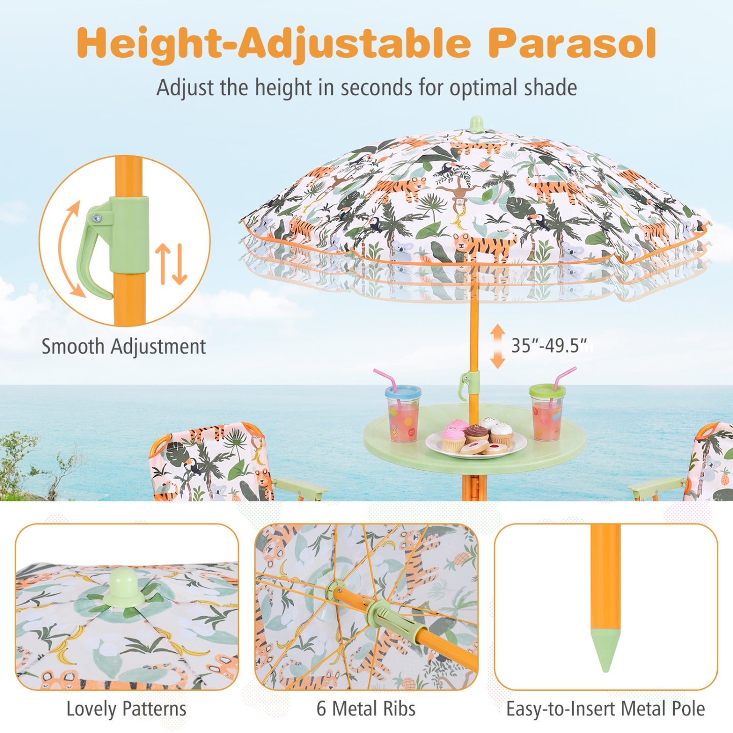 Kids Outdoor Table and Chair Set with Adjustable Umbrella