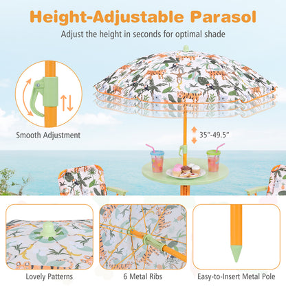 Kids Outdoor Table and Chair Set with Adjustable Umbrella