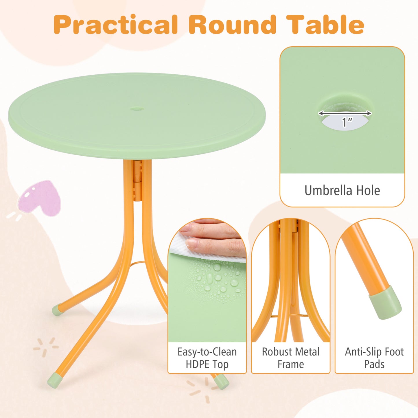 Kids Outdoor Table and Chair Set with Adjustable Umbrella