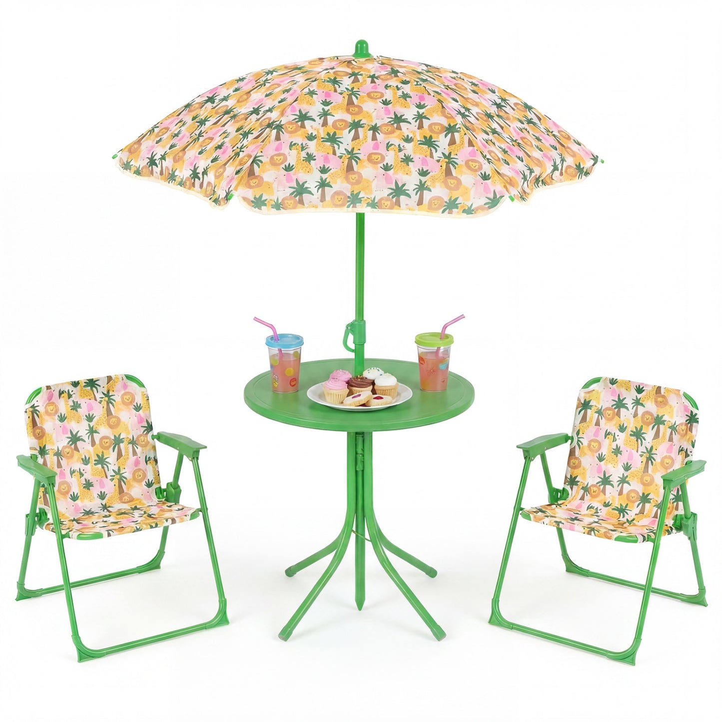 Kids Outdoor Table and Chair Set with Adjustable Umbrella