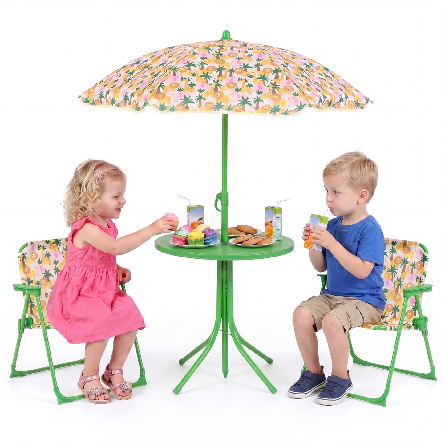 Kids Outdoor Table and Chair Set with Adjustable Umbrella