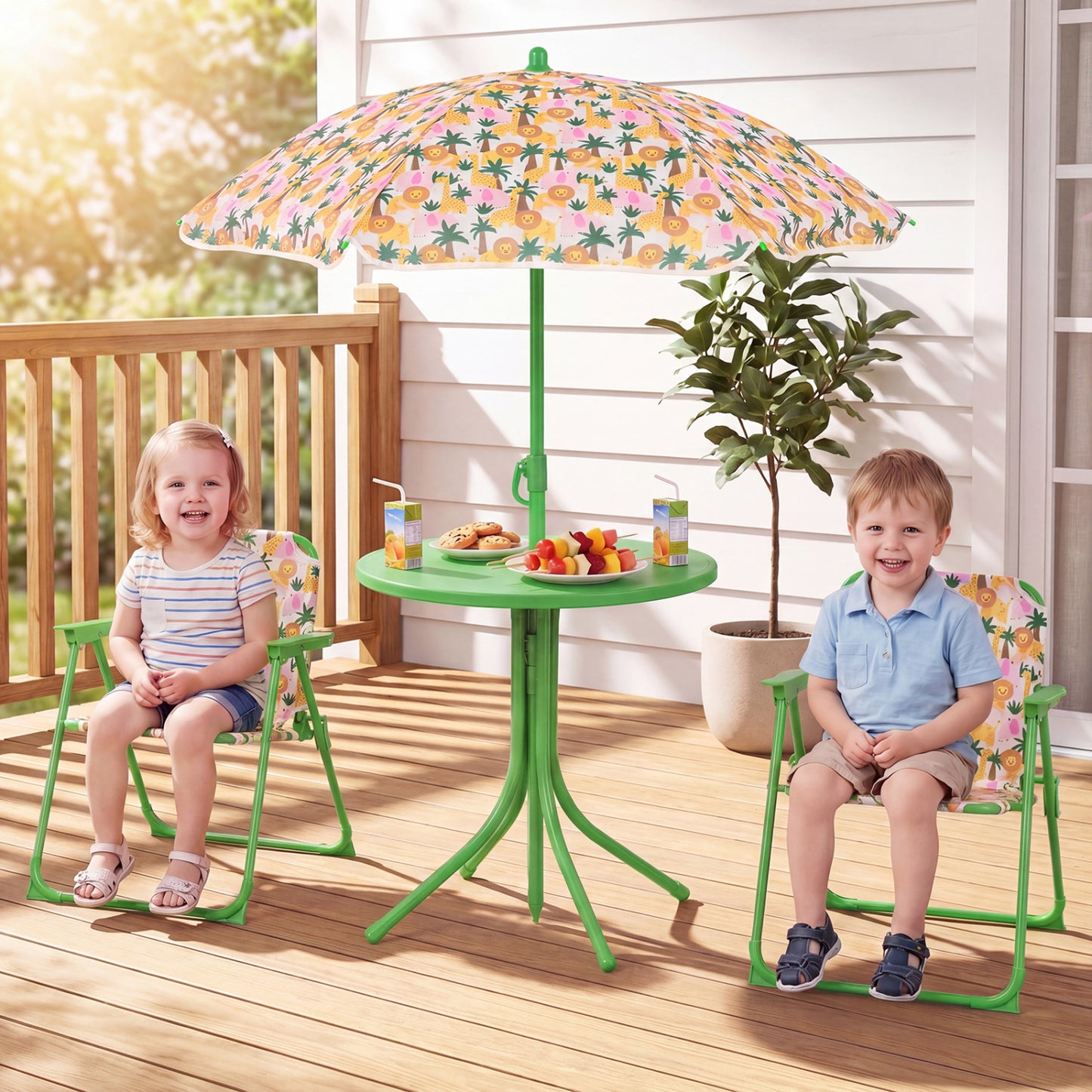 Kids Outdoor Table and Chair Set with Adjustable Umbrella