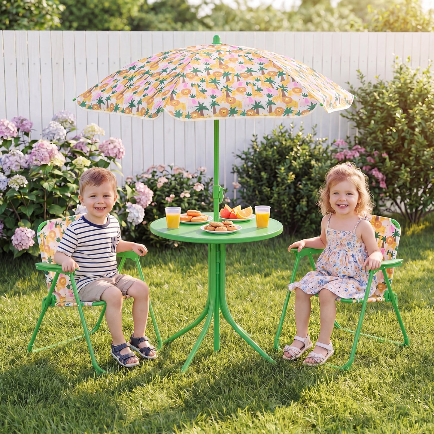 Kids Outdoor Table and Chair Set with Adjustable Umbrella