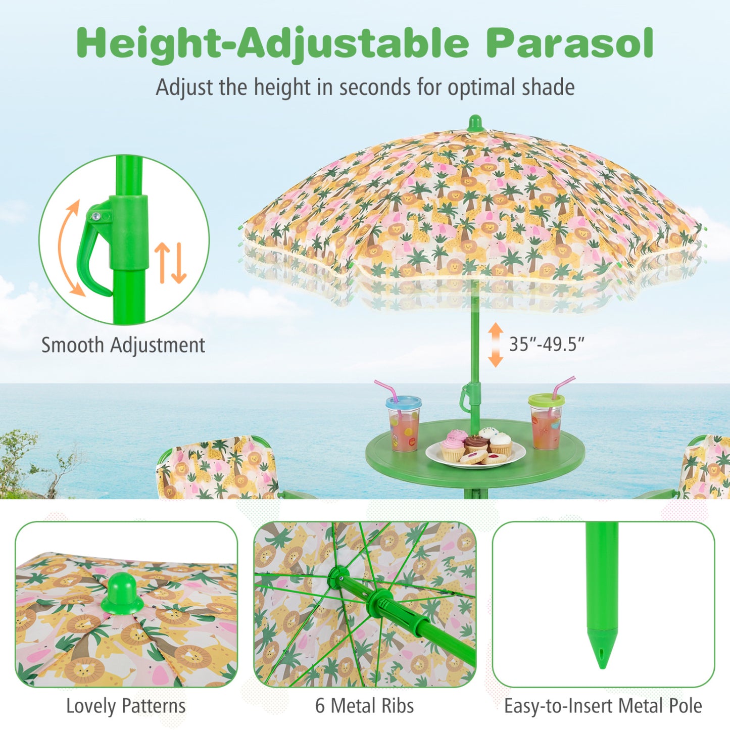 Kids Outdoor Table and Chair Set with Adjustable Umbrella