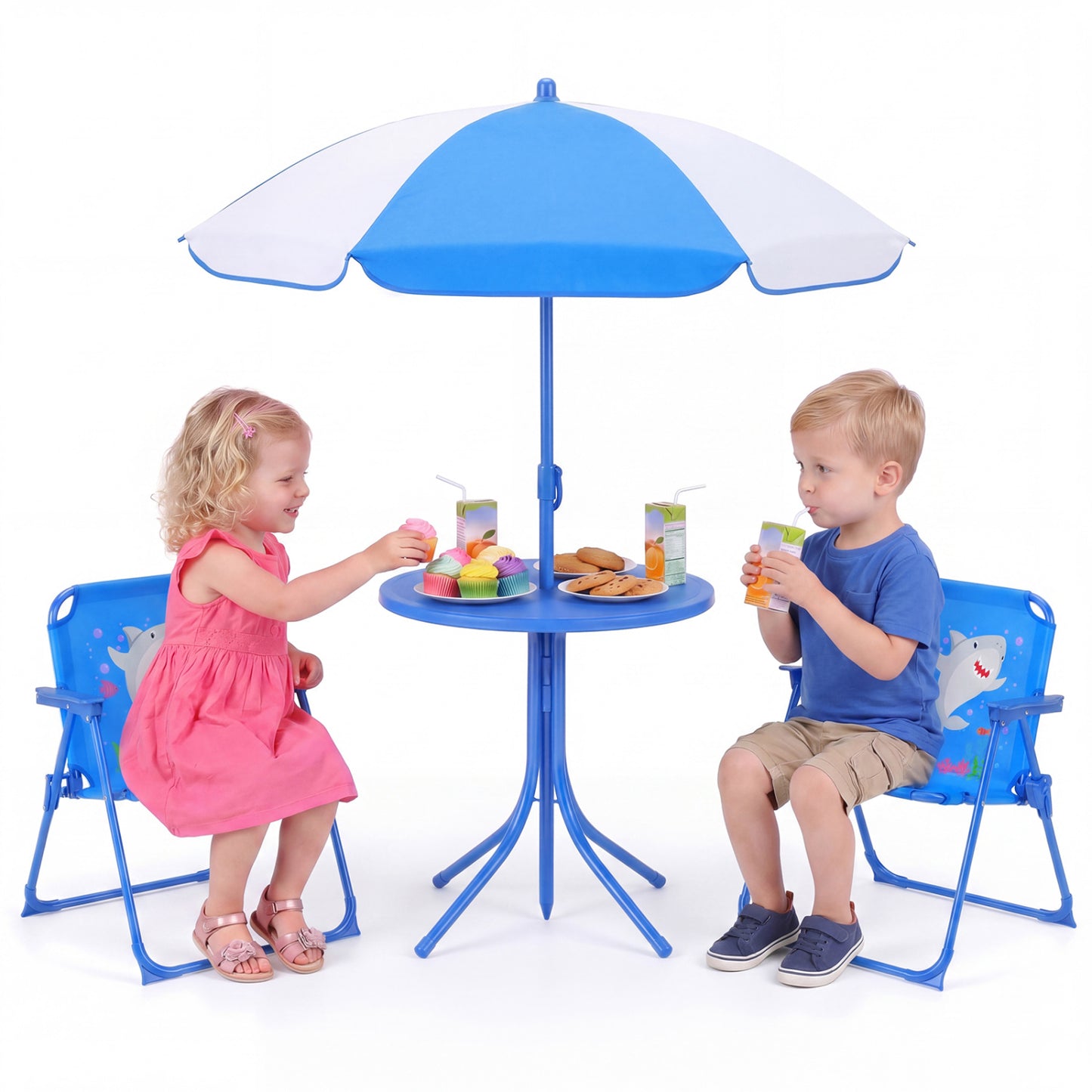 Kids Outdoor Table and Chair Set with Adjustable Umbrella