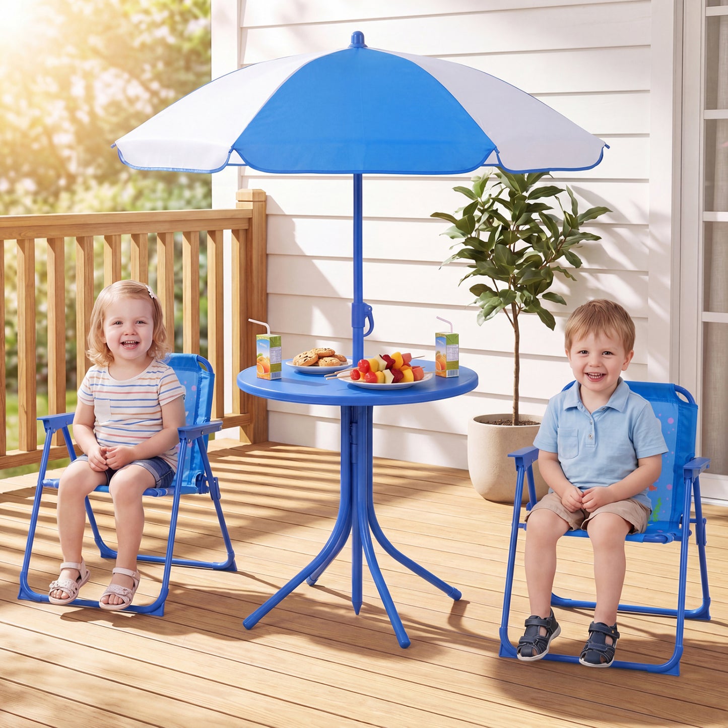 Kids Outdoor Table and Chair Set with Adjustable Umbrella