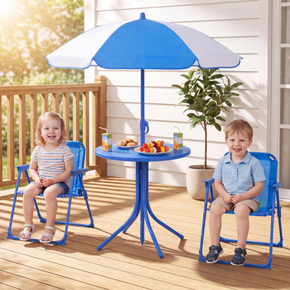 Kids Outdoor Table and Chair Set with Adjustable Umbrella