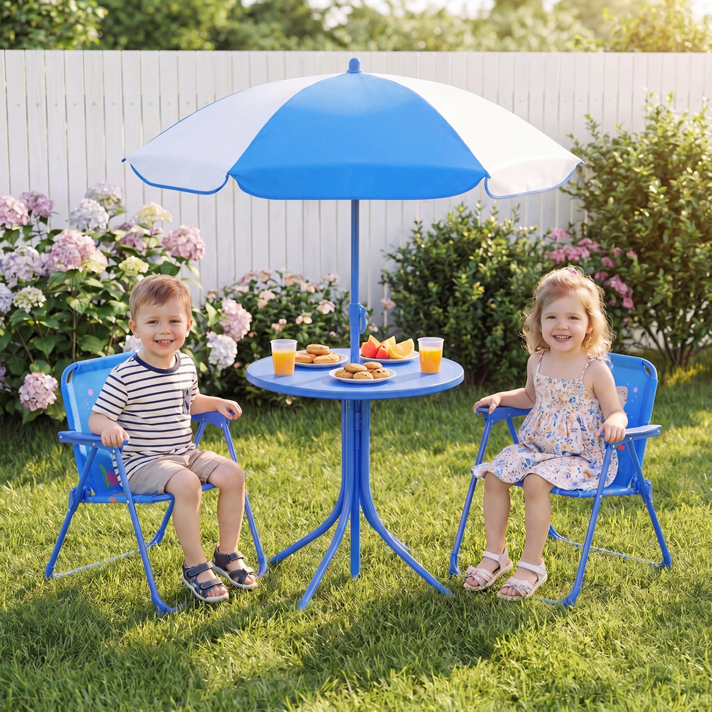 Kids Outdoor Table and Chair Set with Adjustable Umbrella
