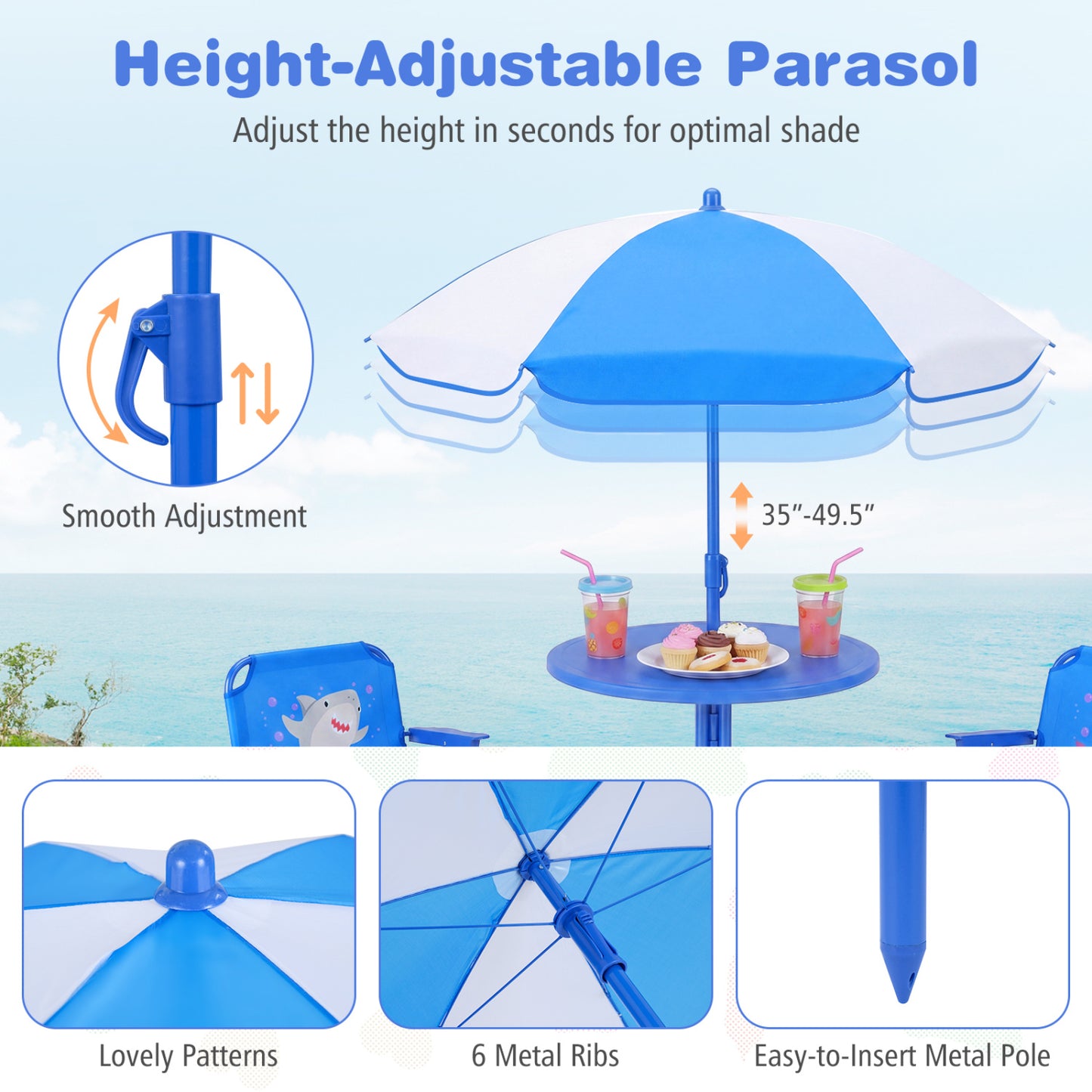 Kids Outdoor Table and Chair Set with Adjustable Umbrella