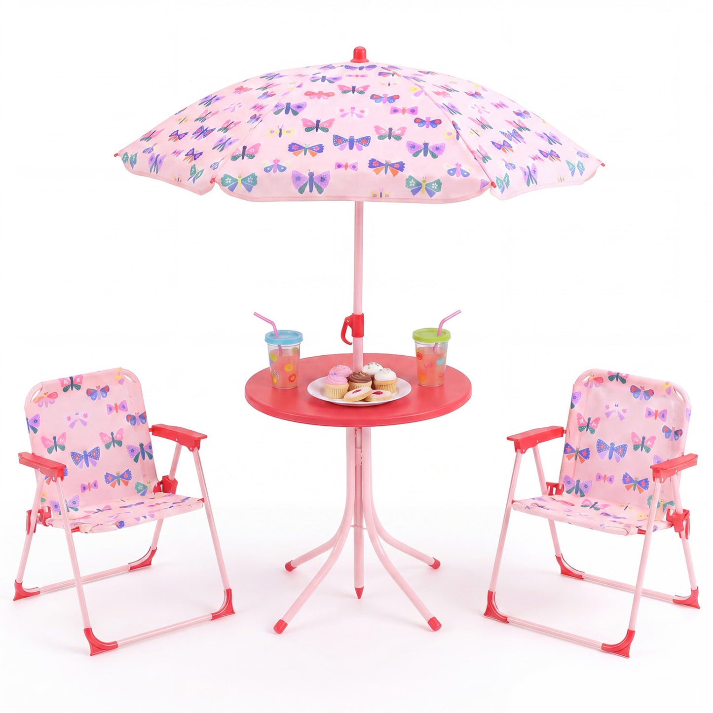 Kids Outdoor Table and Chair Set with Adjustable Umbrella