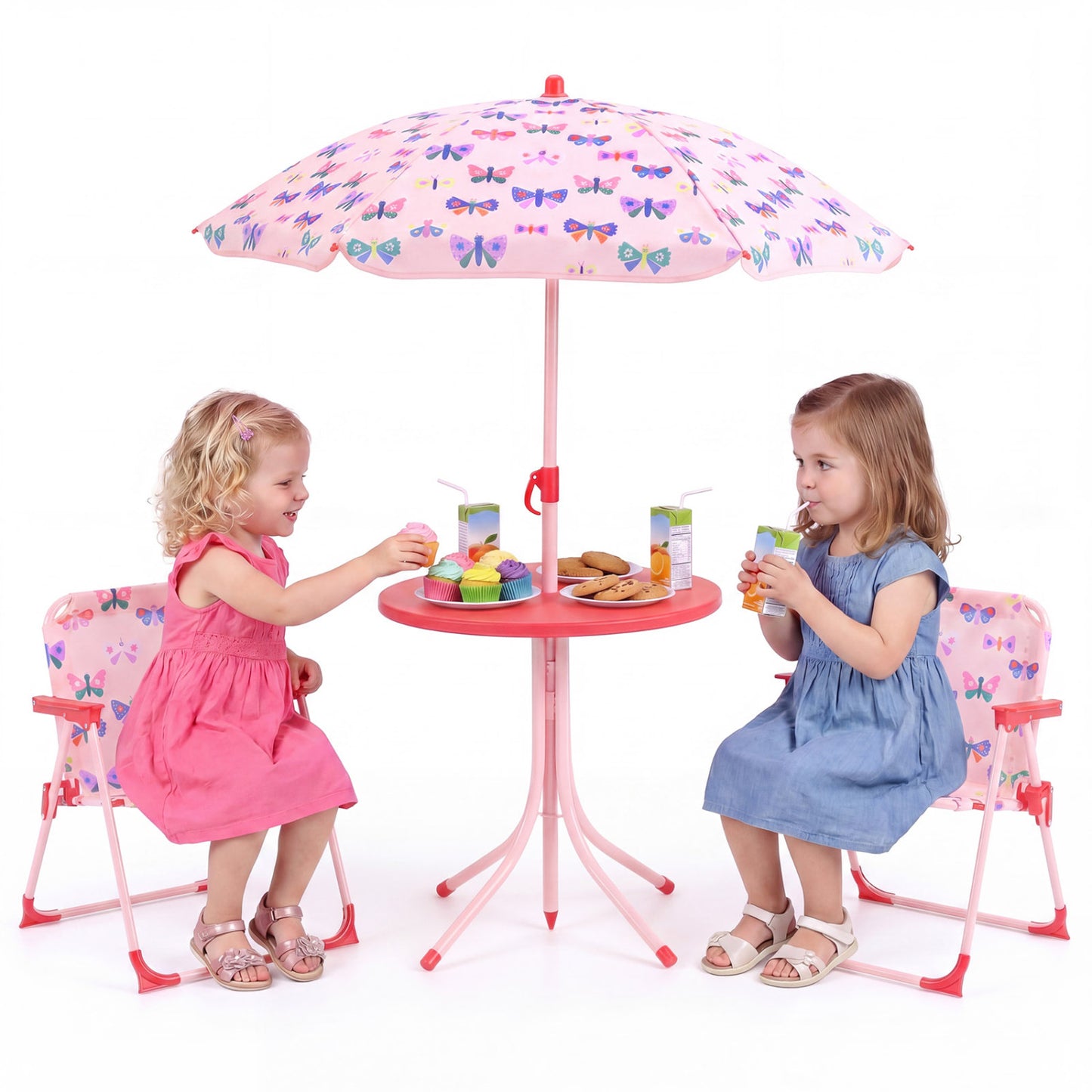 Kids Outdoor Table and Chair Set with Adjustable Umbrella