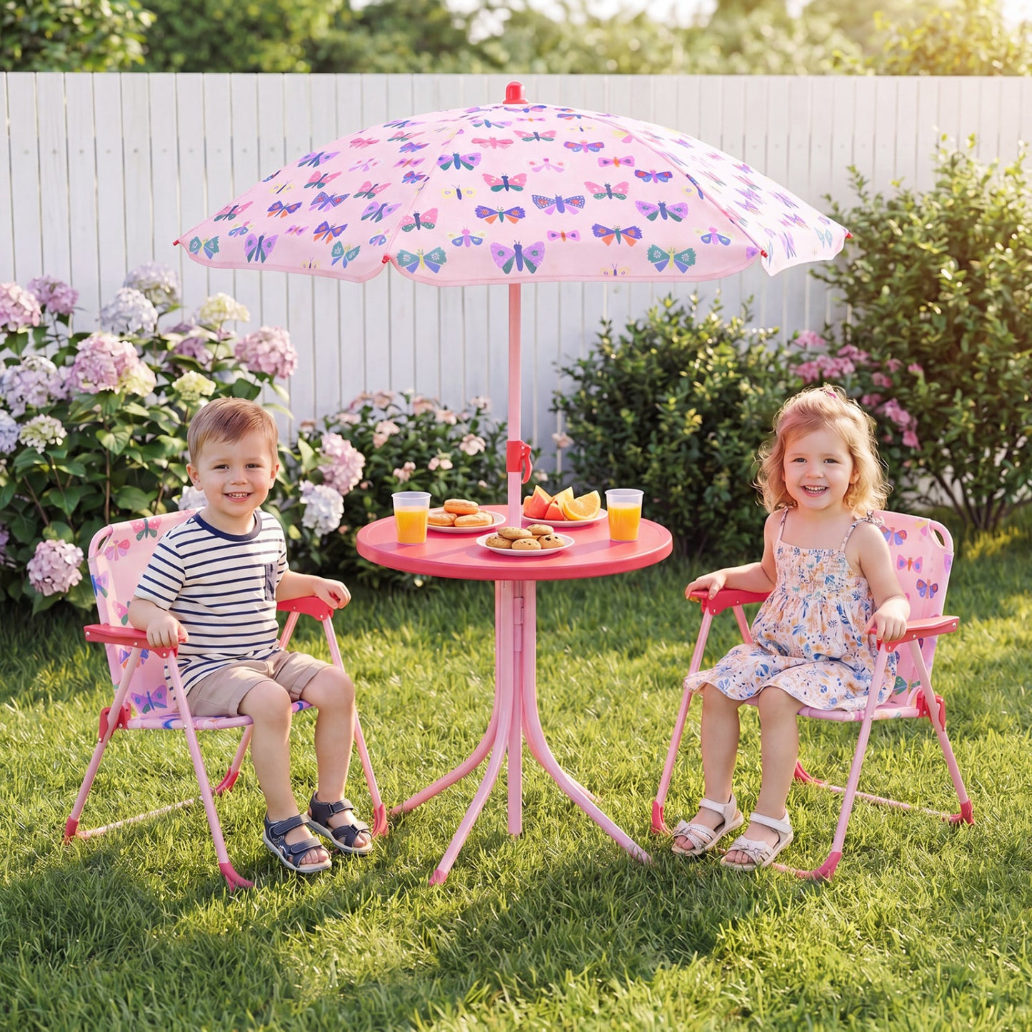 Kids Outdoor Table and Chair Set with Adjustable Umbrella